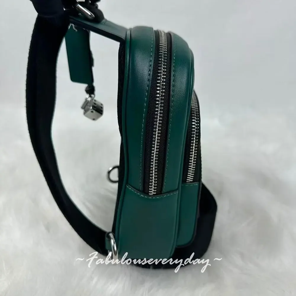 Coach Racer Sling Pack Signature Canvas With Charms/Silver/Sea Green CEB27 NWT